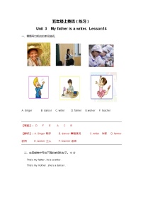 小學(xué)英語人教精通版五年級上冊Unit 3 My father is a writer.Lesson 14精品測試題