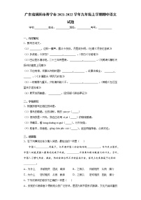廣東省揭陽市普寧市2021-2022學(xué)年九年級(jí)上學(xué)期期中語文試題（word版 含答案）