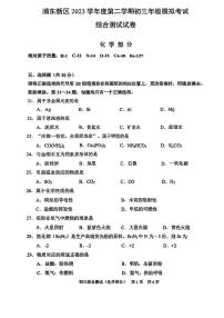 2024年上海浦东新区初三二模综合试卷（化学部分）