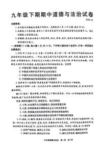 河南省新乡市辉县市+2023-2024学年九年级下学期4月期中道德与法治试题