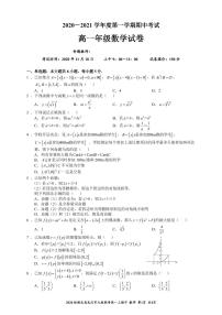 湖北省武汉市九校联考2020-2021学年第一学期高一期中数学试卷（PDF版无答案）