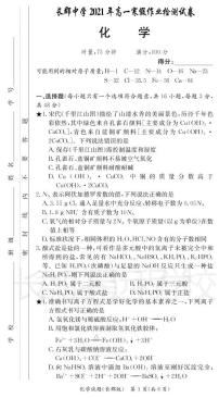 2020-2021学年湖南省长沙市长郡中学高一下学期入学考试（寒假作业检测）化学试题 PDF版