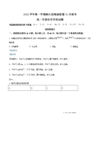 2023浙江省精诚联盟高一上学期10月联考化学试题含解析