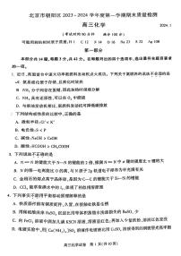 2023-2024学年北京市朝阳区高三上学期期末考试化学试题及答案