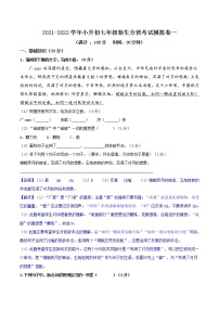 2021-2022学年小升初七年级新生分班考试语文模拟演练卷（一）（解析版）