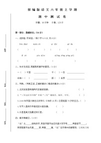 部编版六年级上册语文 期中考试卷(含答案)