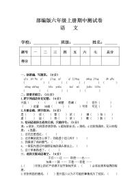 部编版六年级语文上册期中测试卷(含答案9)