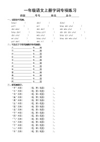 小学语文部编版一年级上册字词专项练习题（常考题）