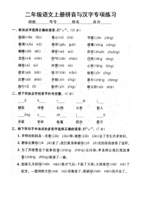 小学语文部编版二年级上册期末拼音与汉字专项练习（附参考答案）6