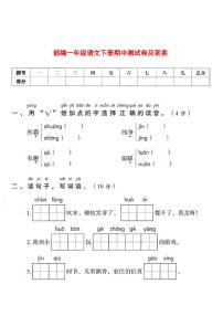 统编版语文一年级下册期中检测卷3(含答案)