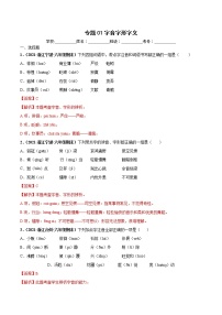 专题01字音字形字义-解析版-2020-2021学年浙江省各地六年级下册（小升初）语文期末真题分类汇编