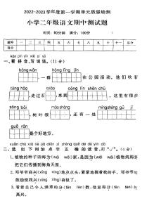 山东省菏泽市单县实验小学2022-2023学年二年级上学期期中考试语文试卷(无答案）