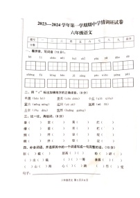 河南省周口市郸城县2023-2024学年六年级上学期11月期中语文试题