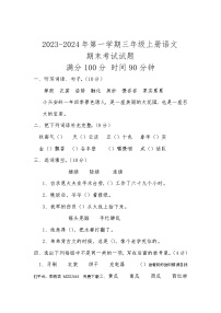 山东省济宁市太白湖新区济宁市特殊教育学校2023-2024学年三年级上学期期末考试语文试卷（视障）