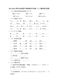 2023-2024学年山东省济宁市曲阜市六年级上学期期末语文试卷（含答案）