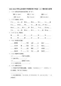 2023-2024学年山东省济宁市曲阜市六年级上学期期末语文试卷（含答案）