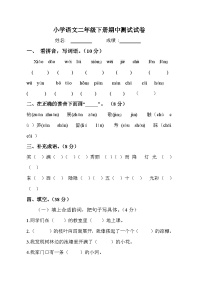 小学语文二年级下册期中测试试卷