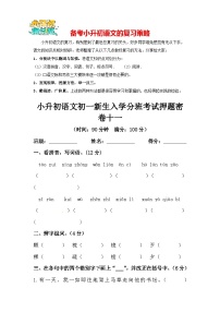 部编版小升初语文初一新生入学分班考试押题密卷11（含答案）