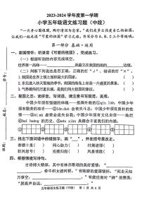 广东省东莞市横沥镇2023-2024学年五年级上学期期中语文试卷