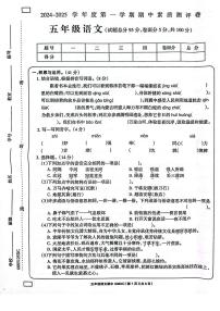 河南省周口市项城市2024-2025学年五年级上学期期中语文试卷