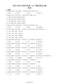 2022-2024北京六年级（上）期末真题语文汇编：字形