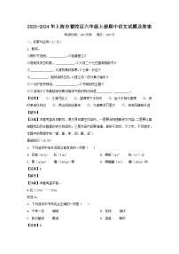 2023-2024年上海市普陀区六年级上册期中语文试题及答案