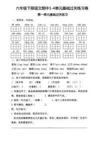 六年级下册语文期中1-4单元基础过关练习卷