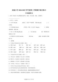 2024-2025学年安徽省宣城市宁国市六年级下册期中考试语文检测试卷（含答案）