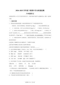 2024-2025学年河南省漯河市临颍县六年级下册期中考试语文检测试卷（含答案）