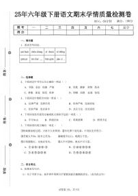 2024-2025学年人教版六年级语文下册期末素养综合测试卷