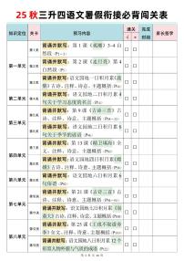 25秋新版三升四语文暑假衔接必背闯关表+晨读晚默单四年级语文知识点