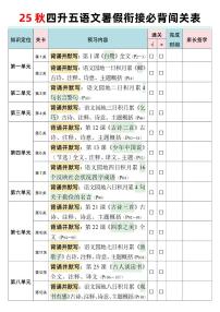 25秋新四升五语文暑假衔接必背闯关表+晨读晚默单五年级语文知识点