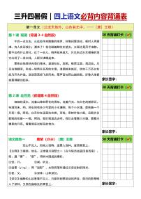 三升四语文暑假四年级上册语文必背内容知识点背诵表