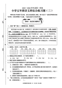 海南省海口市秀英区2025-2026学年五年级上学期综合练习语文试卷（月考）
