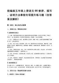 统编版五年级上册语文05修辞、描写、说明方法寒假专项提升练习题（含答案及解析）