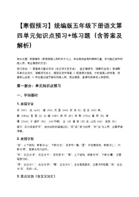 【寒假预习】统编版五年级下册语文第四单元知识点预习+练习题（含答案及解析）