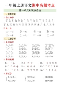 一年级语文上学期期中高频考点学案