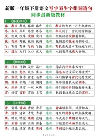 一年级语文下学期写字表生字组词造句学案