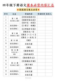 人教版四年级下册语文寒假必背课文内容汇总练习（无答案）