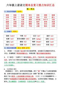 人教版 六年级（上）语文总期末复习知识点汇总