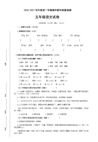 2020五年级上册语文期中考试真题卷含答案人教（部编版）