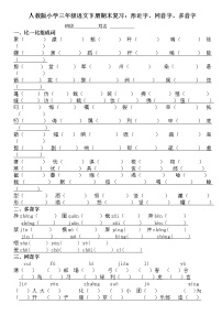 人教版小学三年级语文下册期末复习试卷：形近字、同音字、多音字