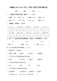 2020-2021学年二年级下册语文试题-期中测试卷  统编版  含答案