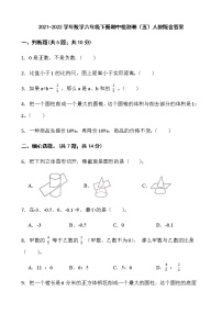 2021-2022学年数学六年级下册期中检测卷（五）人教版含答案