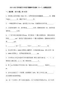 2021-2022学年数学六年级下册期中考试卷（十一）人教版含答案