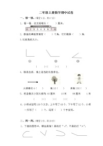 人教版二年级数学上册期中测试卷 （无答案）