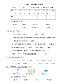 人教版二年级数学上册期中测试卷（无答案）