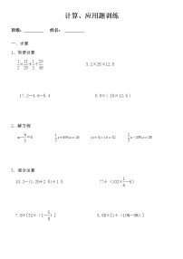 人教版数学六年级下册  期末计算、应用题  专项练习试卷（word版，无答案）