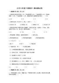 小学六年级下册数学 期末测试卷及参考答案（实用）