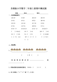 苏教版数学二年级上册期中检测无答案